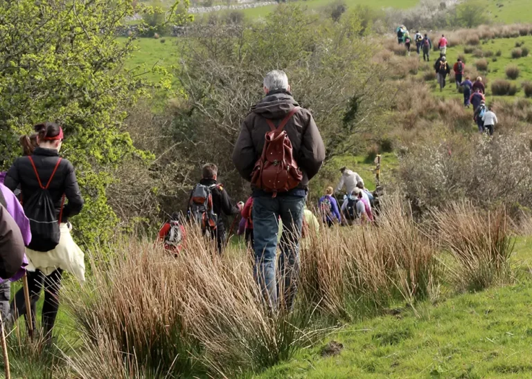 Pilgrims walking along the path