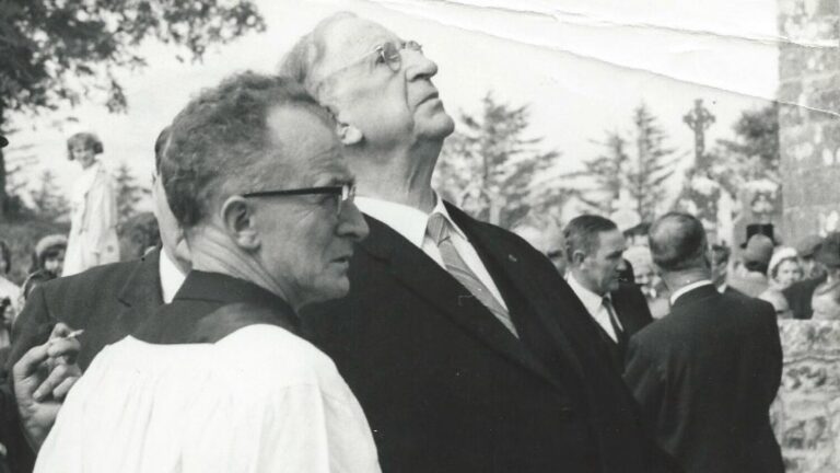Fr. Thomas Egan and President de Valera pictured at Ballintubber Abbey